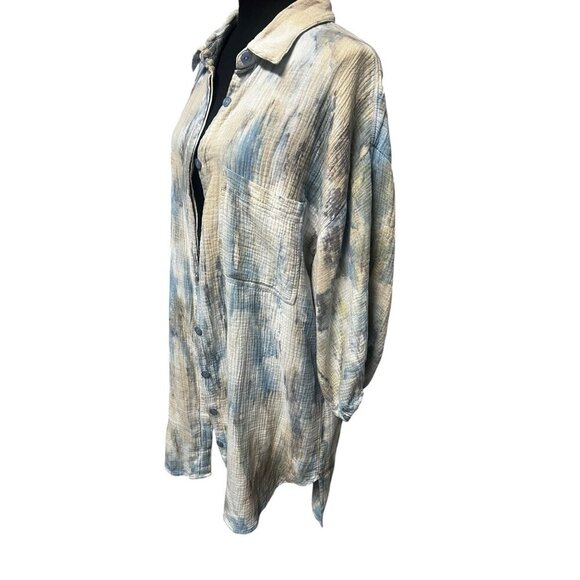 YFB Womens Button-Down Tie-Dye Textured Shirt Long Sleeve Collared Lightweight C - Picture 4 of 10